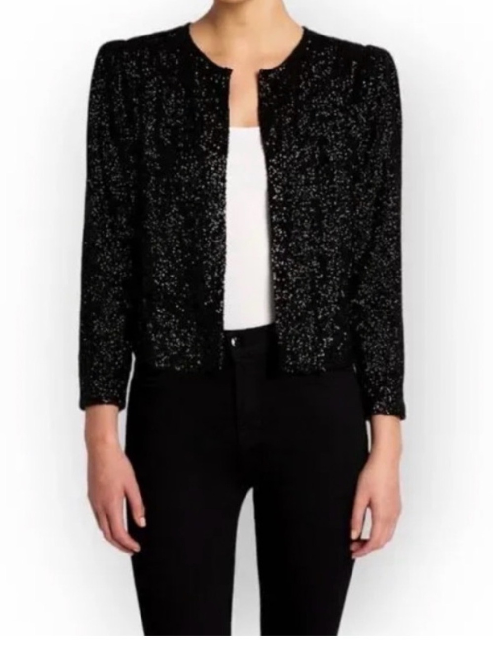 Sean Collection Black Sparkle Open-Front Jacket 100% Silk